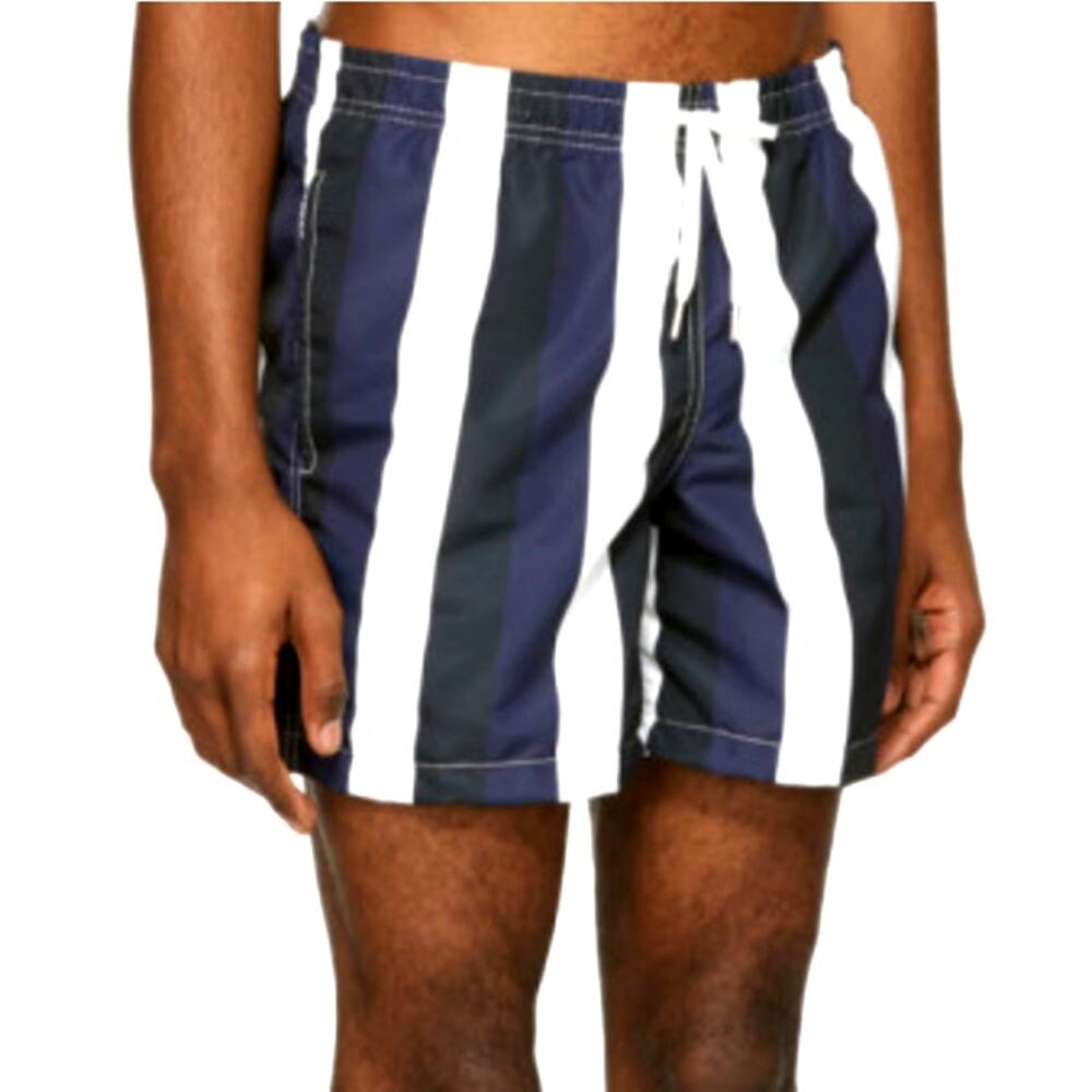 NWT Bather Navy Black White Striped Swim Trunks size XS